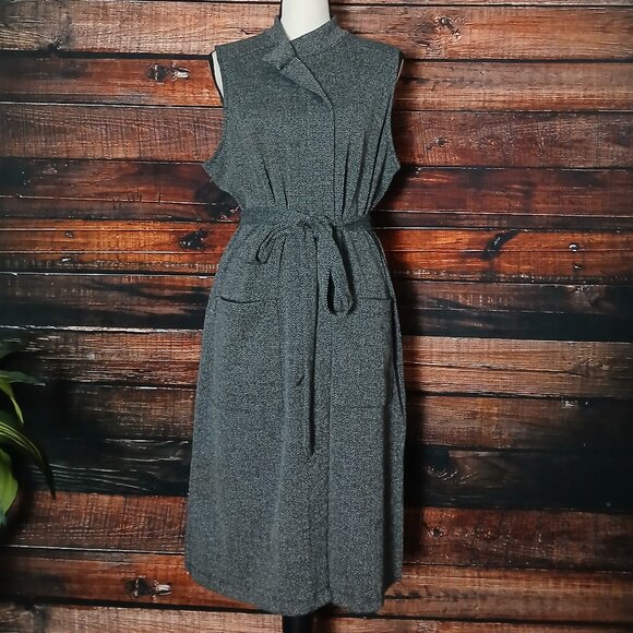 Banana Republic Long Vest Size L Belted Textured Knit Gray Open Front Pockets - Picture 3 of 10